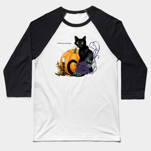 Little Black Cat Baseball T-Shirt by tigressdragon